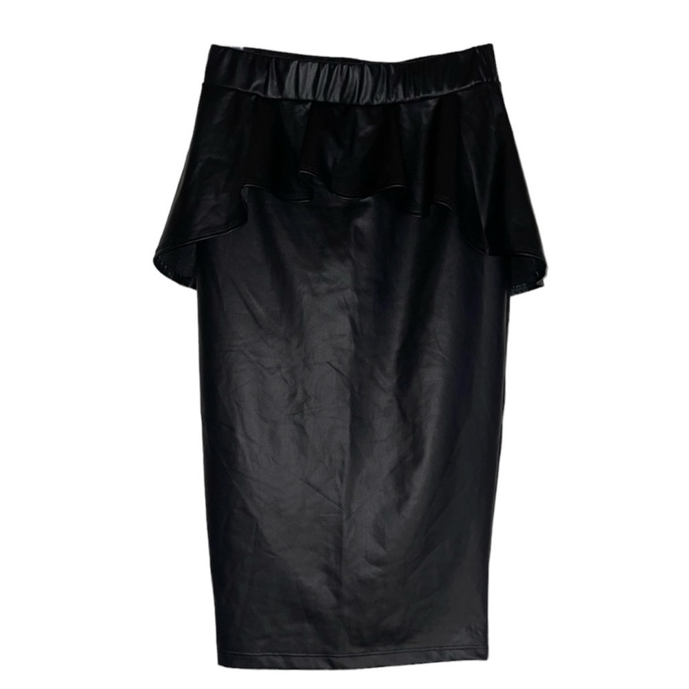 Good Time USA Black Faux Leather Peplum
Pencil Skirt Sz S